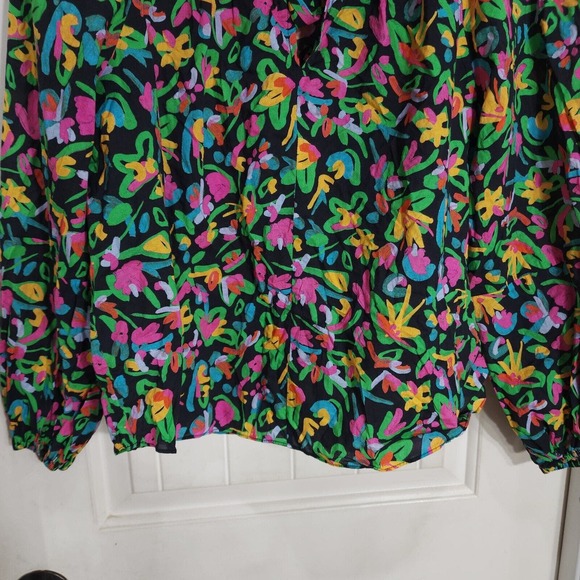 Tanya Taylor Womens Top Isla Painterly Puff Lantern Sleeve Multicolor Blouse M - Picture 8 of 12